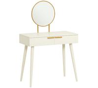 HOMCOM Tocador Maquillaje con Espejo Redondo 2 Cajones 80x40x123 cm Blanco | Mesa de Maquillaje Moderna, para Dormitorio Vestuario