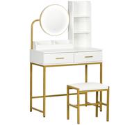 HOMCOM Tocador Mesa de Maquillaje con Espejo Iluminado LED y Taburete Cajones y Estantes Blanco Aosom España