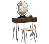 HOMCOM Tocador Mesa de maquillaje moderna Espejo LED ajustable integrado Taburete incluido pie de metal Negro 2 cajones + 1 Organizador Aosom España