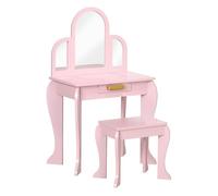 HOMCOM Tocador Infantil con Espejo y Taburete para Niños Diseño Princesa con Cajón Organizador Rosa para Edades 3-6 Años Aosom España