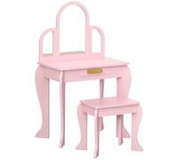 HOMCOM Tocador Infantil con Espejo y Taburete para Niños Diseño Princesa con Cajón Organizador Rosa para Edades 3-6 Años Aosom España