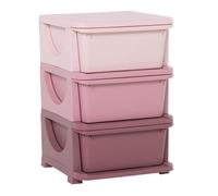 HOMCOM Torre de Almacenamiento Infantil con 3 Cajones, Organizador de Juguetes para Niños de +3 Años, con Bordes Redondeados y Asas, para Guardería, Sala de Juegos, Dormitorio, 37x37x56,5 cm, Rosa