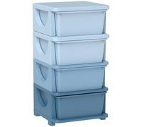 HOMCOM Torre de Almacenamiento Infantil con 4 Cajones, Organizador de Juguetes para Niños de +3 Años, con Bordes Redondeados y Asas, para Guardería, Sala de Juegos, Dormitorio, 37x37x76 cm, Azul