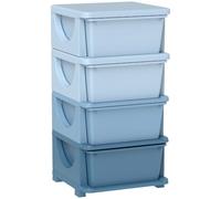 HOMCOM Torre de Almacenamiento Infantil con 4 Cajones 37x37x76 cm Azul | Organizador de Juguetes, para Niños de +3 Años, con Bordes Redondeados y Asas, para Guardería, Sala de Juegos, Dormitorio