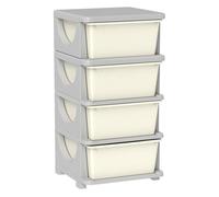HOMCOM Torre de Almacenamiento Infantil con 4 Cajones, Organizador de Juguetes para Niños de +3 Años, con Bordes Redondeados y Asas, para Guardería, Sala de Juegos, Dormitorio, 37x37x76 cm, Crema
