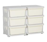 HOMCOM Torre de Almacenamiento Infantil con 6 Cajones Organizador de Juguetes con Bordes Redondeados y Asas 75x37x56,5 cm Crema