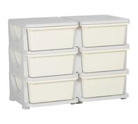 HOMCOM Torre de Almacenamiento Infantil con 6 Cajones Organizador de Juguetes con Bordes Redondeados y Asas 75x37x56,5 cm Crema Crema