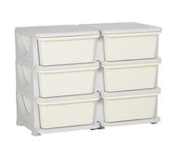 Homcom torre de almacenamiento infantil con 6 cajones, organizador de juguetes para niños de +3 años, con bordes redondeados y asas, para guardería, sala de juegos, dormitorio, 75x37x56,5 cm, crema
