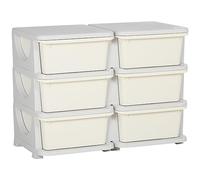 HOMCOM Torre de Almacenamiento Infantil con 6 Cajones, Organizador de Juguetes para Niños de +3 Años, con Bordes Redondeados y Asas, para Guardería, Sala de Juegos, Dormitorio, 75x37x56,5 cm, Crema