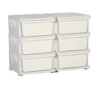 HOMCOM Torre de Almacenamiento Infantil con 6 Cajones, Organizador de Juguetes para Niños de +3 Años, con Bordes Redondeados y Asas, para Guardería, Sala de Juegos, Dormitorio, 75x37x56,5 cm, Crema