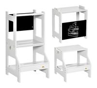 HOMCOM Torre de Aprendizaje 2 en 1 Convertible en Escritorio con Pizarra y Barra de Seguridad 42x44x86 cm Gris Gris claro