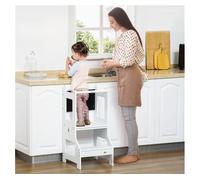 Homcom torre de aprendizaje 2 en 1 taburete de aprendizaje para niños de +3 años convertible en escritorio con pizarra y barra de seguridad 42x44x86 cm blanco