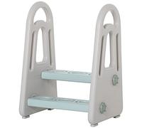 HOMCOM Torre de Aprendizaje Taburete Taburete de pie con 2 peldaños Estructura piramidal Seguridad Baño Dormitorio Cocina Azul+Gris para 2-5 años HDPE PP 43,5 x 38,5 x 61 cm