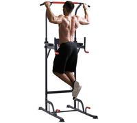 HOMCOM Torre de Ejercicios Estación Multifuncional de Fitness Altura Ajustable con 7 Orificios para Entrenamiento Físico Casa Oficina Gimnasio Carga Máx. 120 kg 123x98x189-239 cm Negro y Rojo