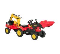 HOMCOM Tractor a Pedales con Remolque Excavador Juguete de Conducción para Mayores de 3 Años Dirección y Palas 179x42x59 cm Rojo Aosom España
