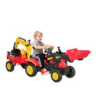 HOMCOM Tractor a Pedales con Remolque Excavador Juguete de Conducción para Mayores de 3 Años Dirección y Palas 179x42x59 cm Rojo Aosom España