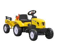 HOMCOM Tractor a Pedales Juguete Niños con Remolque 133x42x51cm Amarillo | de 3 Años, Coche de Pedales, Carga 35 kg