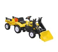 HOMCOM Tractor a Pedales con Pala y Remolque 3 Años 167x41x52 cm Amarillo | Excavadora Infantil, Juguete de Montar, Remolque Extraíble, Pala Delantera, Carga 35 kg, para Niños de 3 Años