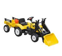 HOMCOM Tractor a Pedales para Niños de 3 Años Excavadora Infantil Juguete de Montar con Remolque Extraíble y Pala Delantera Carga 35 kg 167x41x52 cm Amarillo