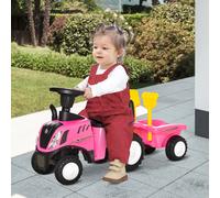 HOMCOM Tractor para Niños de 12-36 Meses con Remolque Extraíble Coche Correpasillos con Bocina Faros Pala y Rastrillo Carga 25 kg 91x29x44 cm Rosa