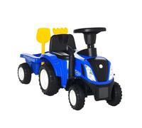 HOMCOM Tractor de Juguete sin Pedales 12-36 Meses Remolque 91x29x44 cm Azul | Remolque Extraíble, Coche Correpasillos, Bocina, Faros, Pala, Asiento de Suelo 25 cm, Rastrillo, Carga 25 kg