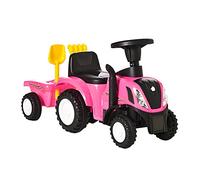 HOMCOM Tractor para Niños de 12-36 Meses con Remolque Extraíble Coche Correpasillos con Bocina Faros Pala Asiento 25 cm y Rastrillo Aosom España