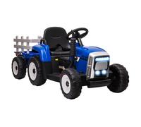 HOMCOM Tractor Eléctrico con Remolque Desmontable Coche Eléctrico para Niños 3-6 Años con Control Remoto Música MP3 Pantalla Luces y Cinturón de Seguridad 136,5x50x52,5 cm Azul