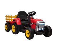 Homcom tractor eléctrico con remolque desmontable coche eléctrico para niños 3-6 años con control remoto música mp3 pantalla luces y cinturón de seguridad 136,5x50x52,5 cm rojo