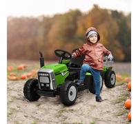 HOMCOM Tractor Eléctrico con Remolque para Niños 3-6 Años 136,5x50x52,5 cm Verde
