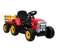 HOMCOM Tractor Eléctrico para Niños con Remolque Desmontable Rojo
