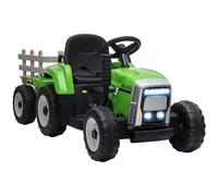 HOMCOM Tractor Eléctrico para Niños con Remolque Desmontable Verde