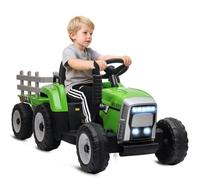 HOMCOM Tractor Eléctrico para Niños con Remolque Desmontable Verde | 3-6 Años, Control Remoto, Música MP3, Pantalla, Luces, Cinturón de Seguridad, 136,5x50x52,5 cm