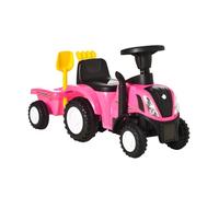 HOMCOM Tractor sin Pedales para Niños de 12-36 Meses con Remolque Extraíble Coche Correpasillos con Bocina Faros Pala Asiento de Suelo 25 cm y Rastrillo Carga 25 kg 91x29x44 cm Rosa
