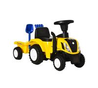 HOMCOM Tractor sin Pedales para Niños de 12-36 Meses con Remolque Extraíble Coche Correpasillos con Bocina Faros Pala Asiento de Suelo 25 cm y Rastrillo Carga 25 kg 91x29x44 cm Amarillo