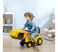 HOMCOM Correpasillos para +3 Años Excavadora de Juguete sin Pedales con Pala Móvil Bocina 83x27x39 cm Amarillo