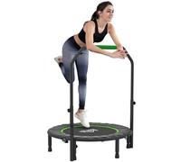 HOMCOM Trampolín de Fitness Adultos Ø102 cm, Cama Elástica Plegable con Mango Ajustable de 4 Niveles, Marco de Acero, para Entrenamiento Piernas, Cuerpo en Hogar, Oficina, Gimnasio, Negro y Verde
