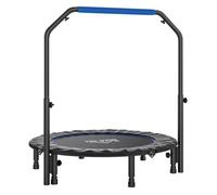 HOMCOM Trampolín de Fitness Adultos Ø114 cm, Cama Elástica Plegable con Mango Ajustable de 4 Niveles, Marco de Acero, para Entrenamiento Piernas, Cuerpo en Hogar, Oficina, Gimnasio, Azul y Negro