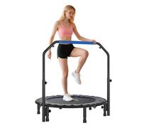 HOMCOM Trampolín de Fitness Adultos Ø114 cm, Cama Elástica Plegable con Mango Ajustable de 4 Niveles, Marco de Acero, para Entrenamiento Piernas, Cuerpo en Hogar, Oficina, Gimnasio, Azul y Negro