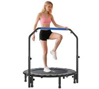 HOMCOM Trampolín de Fitness Adultos Ø114 cm, Cama Elástica Plegable con Mango Ajustable de 4 Niveles, Marco de Acero, para Entrenamiento Piernas, Cuerpo en Hogar, Oficina, Gimnasio, Azul y Negro