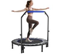 HOMCOM Trampolín de Fitness Adultos Ø122 cm, Cama Elástica Plegable con Mango Ajustable de 4 Niveles, Marco de Acero, para Entrenamiento Piernas, Cuerpo en Hogar, Oficina, Gimnasio, Negro y Azul