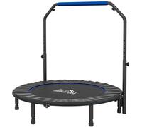 HOMCOM Trampolín de Fitness Adultos Ø122 cm, Cama Elástica Plegable con Mango Ajustable de 4 Niveles Negro y Azul