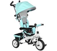 HOMCOM Triciclo Evolutivo para Bebés 1-5 Años 6 en 1 95x50x106cm Verde Mint | Bicicleta para Niños, Toldo Plegable, Mango Telescópico Desmontable, Cinturón de Seguridad, Cesto