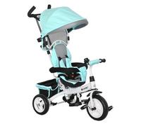 HOMCOM Triciclo Evolutivo para Bebés 6 en 1 Triciclo para Niños de 1-5 Años Bicicleta para Niños con Toldo Plegable Mango Telescópico Desmontable Cinturón de Seguridad y Cesto 95x50x106 cm Verde Mint