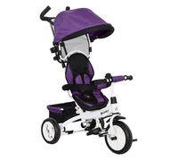 HOMCOM Triciclo Evolutivo para Bebés 6 en 1 Triciclo para Niños de 1-5 Años Bicicleta para Niños con Toldo Plegable Mango Telescópico Desmontable Cinturón de Seguridad y Cesto 95x50x106 cm Violeta