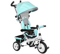 HOMCOM Triciclo Evolutivo para Bebés 6 en 1 Triciclo para Niños de 1-5 Años Bicicleta para Niños con Toldo Plegable Mango Telescópico Desmontable Cinturón de Seguridad y Cesto 95x50x106 cm Verde Mint