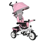 HOMCOM Triciclo Evolutivo para Bebés 6 en 1 Triciclo para Niños de 1-5 Años Bicicleta para Niños con Toldo Plegable Mango Telescópico Desmontable Cinturón de Seguridad y Cesto 95x50x106 cm Rosa