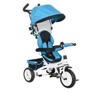 HOMCOM Triciclo Evolutivo para Bebés 6 en 1 Triciclo para Niños de 1-5 Años Bicicleta para Niños con Toldo Plegable Mango Telescópico Desmontable Cinturón de Seguridad y Cesto 95x50x106 cm Azul