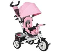 HOMCOM Triciclo Evolutivo para Bebés con Toldo 102x49x102 cm Rosa | Toldo Plegable, Mango de Empuje Telescópico y Desmontable, Bolso para Mamá y Portabotellas