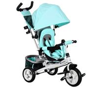 HOMCOM Triciclo Evolutivo para Bebés con Toldo 102x49x102 cm Verde Mint | Toldo Plegable, Mango de Empuje Telescópico y Desmontable, Bolso para Mamá y Portabotellas