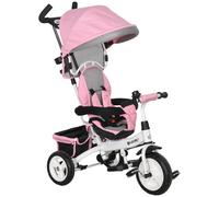 HOMCOM Triciclo Evolutivo para Niños +12 Meses con Toldo Plegable Mango de Empuje Telescópico y Cinturón de Seguridad Rosa Aosom España
